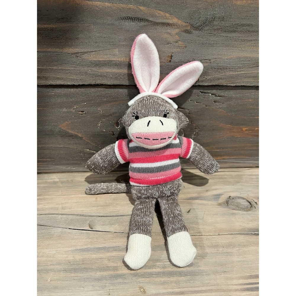 Dan Dee Sock Monkey 12" Plush Bunny Rabbit Ears Stuffed Classic Toy